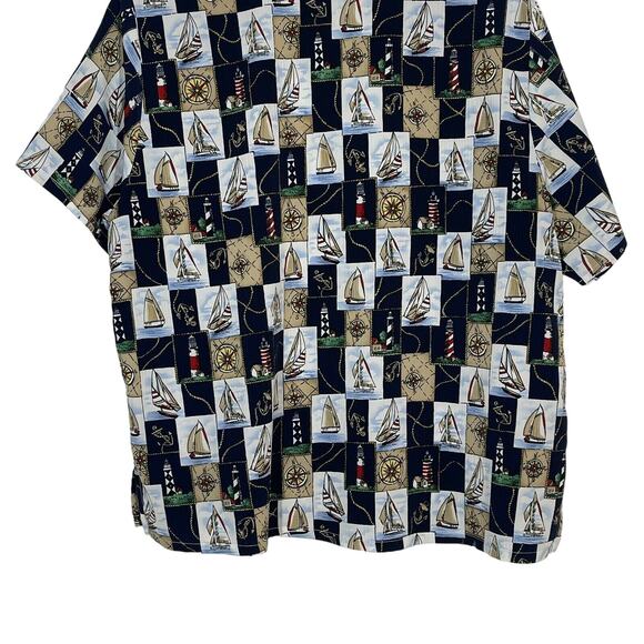 Vintage Bon Worth Womens Size Petite L Nautical Button Shirt Boats Lighthouse - Picture 6 of 8